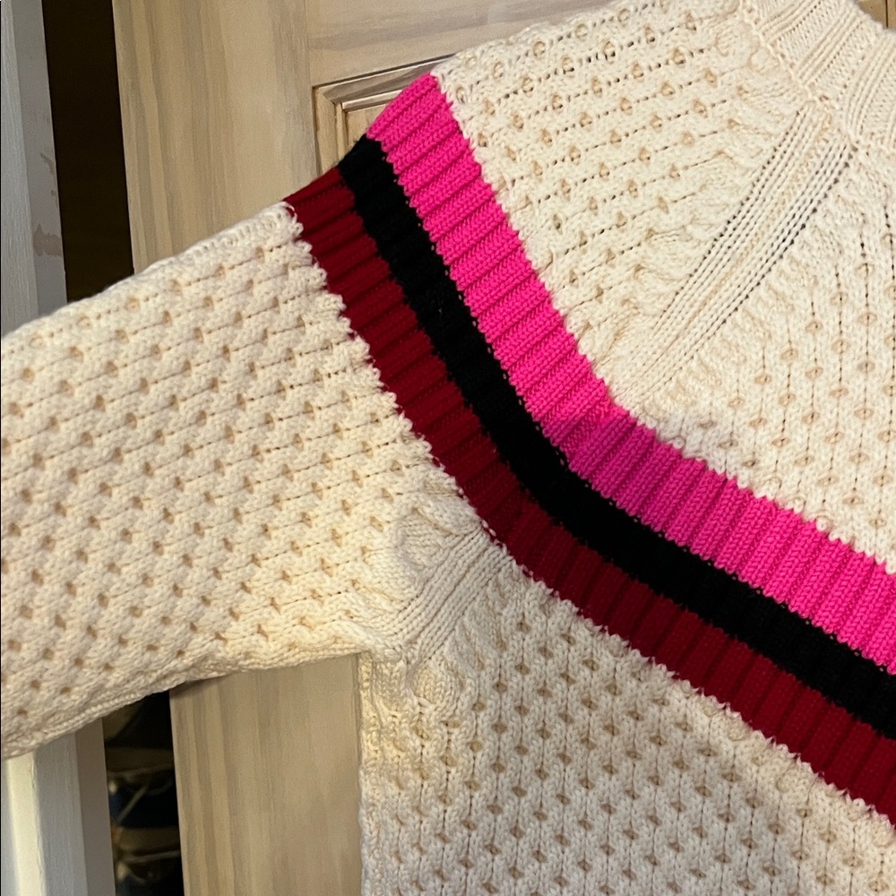 ๐๐ MILLY Small GUC Chevron Knit Sweater - Cream, Pink, and Red - Picture 10 of 13